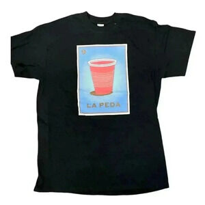 La Peda Beer Pong Funny Black T-Shirt 100% Cotton Size Medium Men's